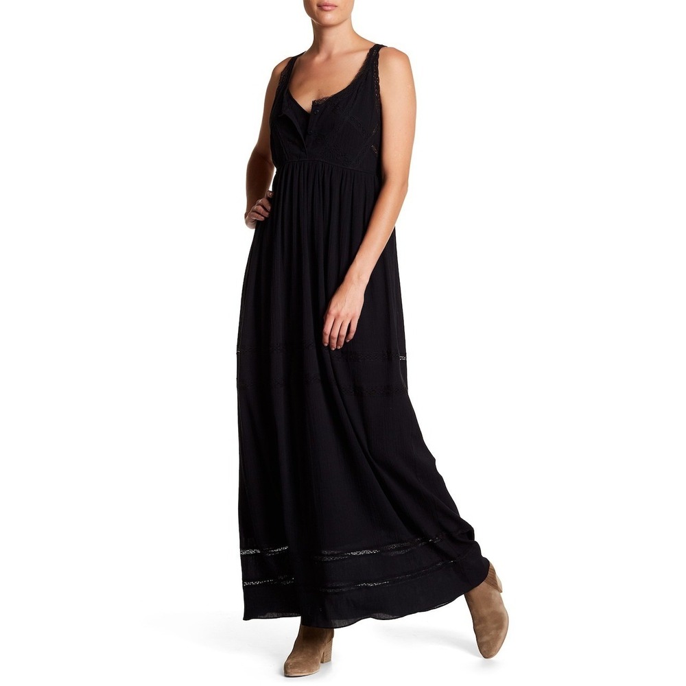 Current/Elliott Womens The Lace Maxi Dress Black Sleeveless Boho Cotton Sz 1 S